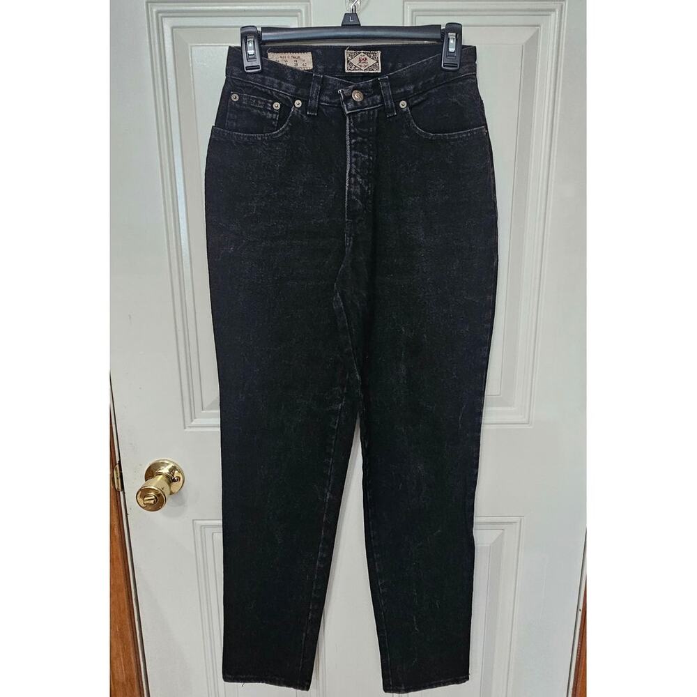 Vintage 90s Express Bleus Black High Waisted Mom Jeans Tapered Leg size 5/6